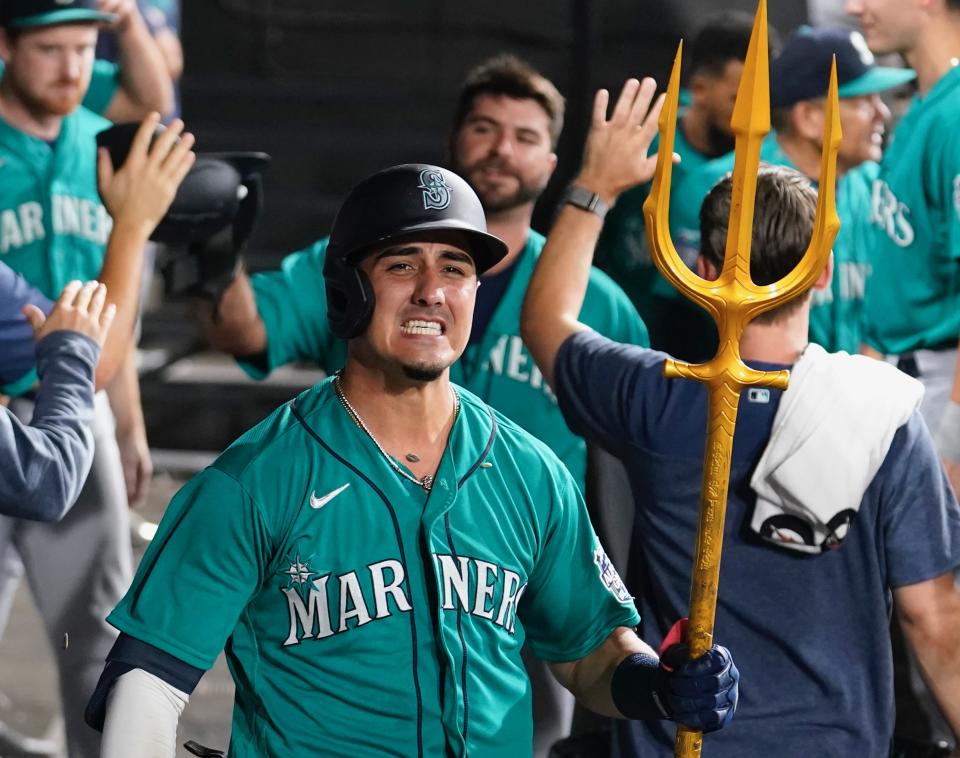 Josh Rojas and the Mariners are red hot.  (AP Photo/Charles Rex Arbogast)