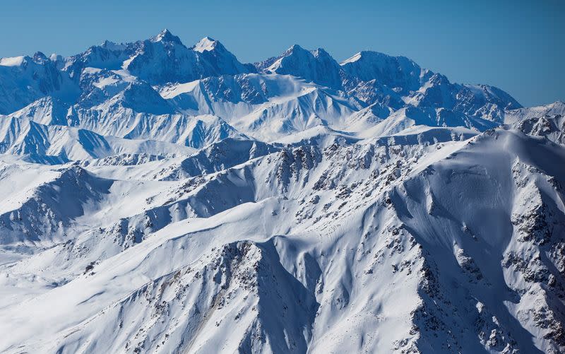 A view shows peaks of the Tian Shan mountain range near Almaty