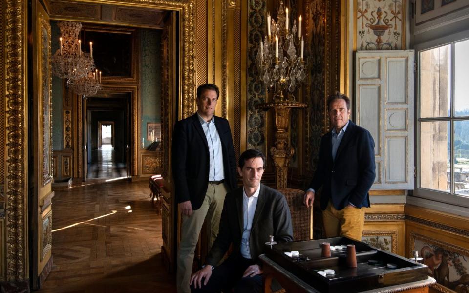From left: brothers Jean-Charles, Ascanio and Alexandre de Vogüé at the château their father was obliged to bequeath them - Ambroise Tezenas 