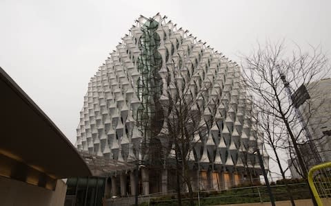 The new building is unveiled of the US Embassy in Nine Elms in Wandsworth, London - Credit: Getty