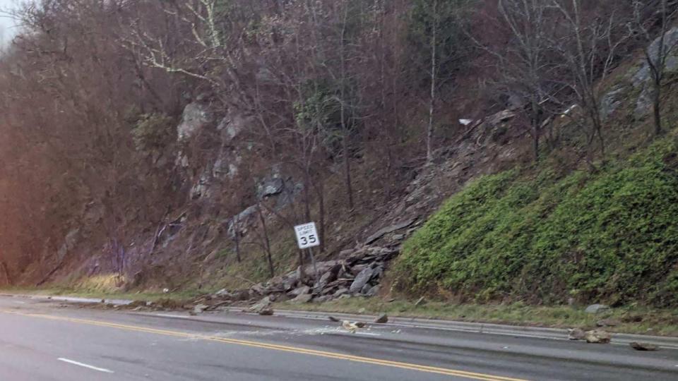 Thursday's storms caused a rockslide on US Highway 321 that forced NCDOT to close the road indefinitely.