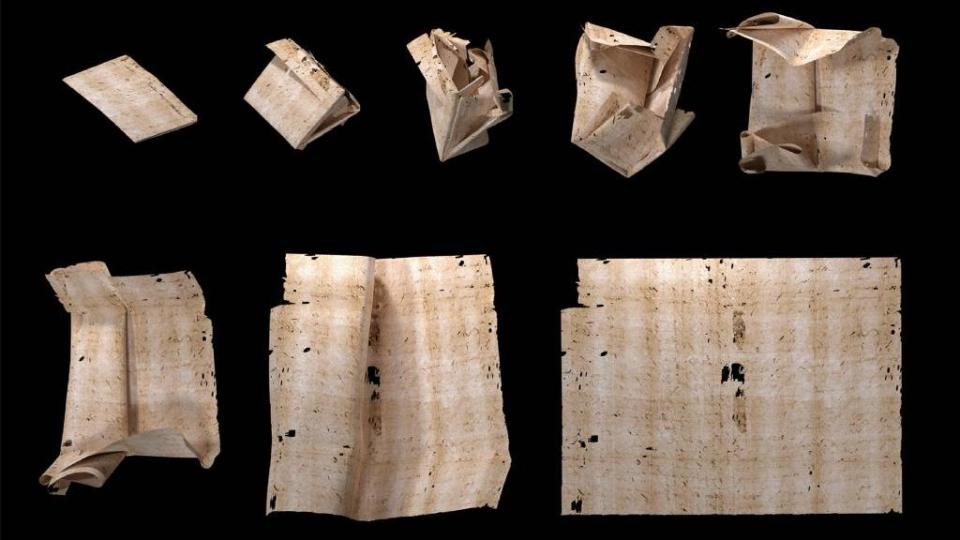 Secuencia de despliegue de una carta generada por computador que se utilizó para leer el contenido de cartas selladas de la Europa del siglo XVII sin abrirlas físicamente.