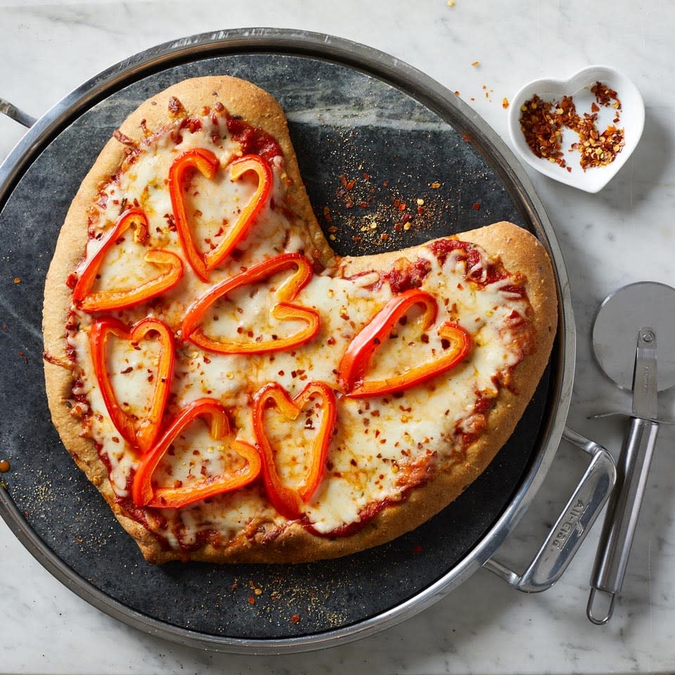 Heart-Shaped Pizza with Bell Peppers
