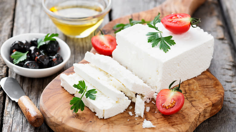 Sliced feta cheese