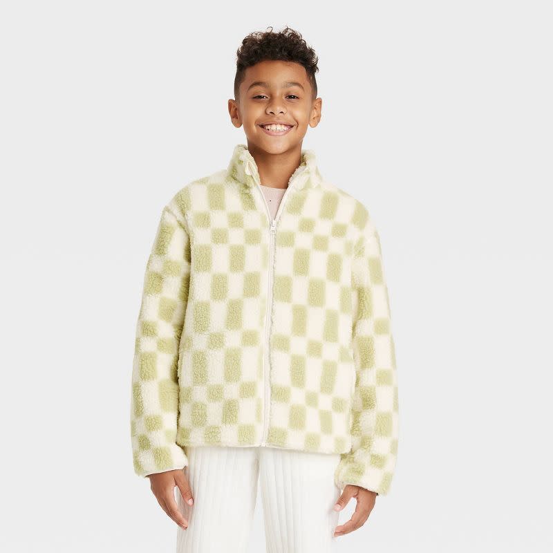 Kids' Checkered Polar Fleece Zip-up Jacket