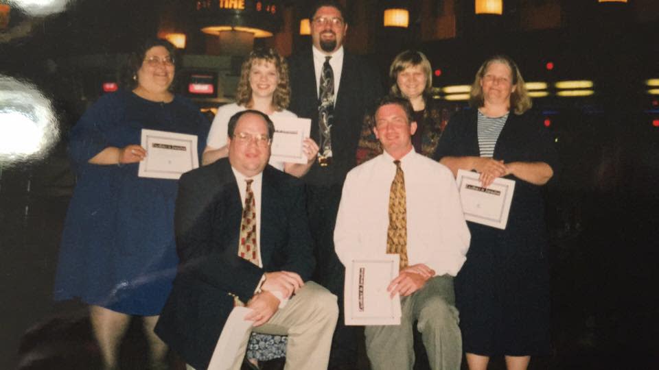 Winning awards at the Cincinnati Society of Professional Journalists were, from left: Front, Marc Emral and Kevin Bundy; back, Theresa Herron, Melanie Laughman, Mark Motz, Julie Borths and Jennie Key.