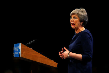 Britain's Prime Minister Theresa May addresses the Conservative Party conference in Manchester, October 4, 2017. REUTERS/Phil Noble