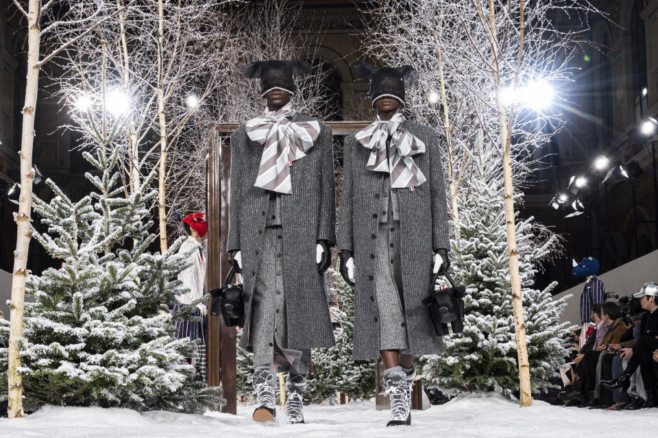 Models walk the runway at the Thom Browne fall/winter 2020/2021 show during Paris Fashion Week on March 1.&nbsp;