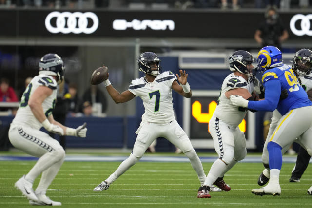 Seattle Seahawks quarterback Geno Smith passes against the Carolina  Panthers during the first half of an NFL football game Sunday, Sept. 24,  2023, in Seattle. (AP Photo/John Froschauer Stock Photo - Alamy