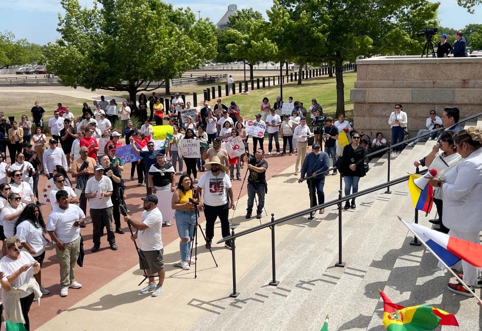 A large crowd of well over 100 people gathered Tuesday at the north Capitol plaza to protest House Bill 4156, which was passed in the Senate and sent to the governor.