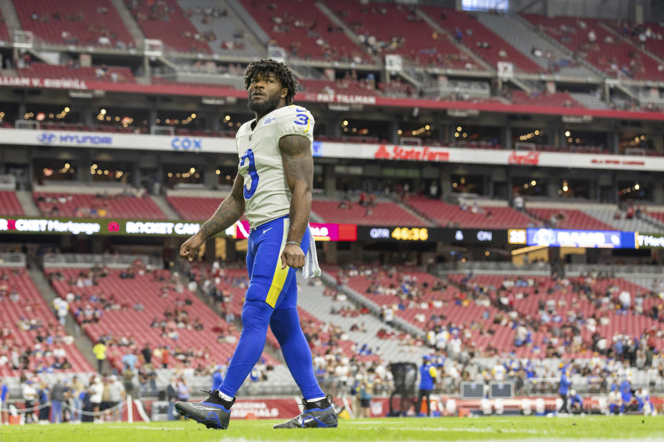 Cam Akers seems to have played his last down for the Rams, so it could be time for fantasy managers to move on. (AP Photo/Jeff Lewis)