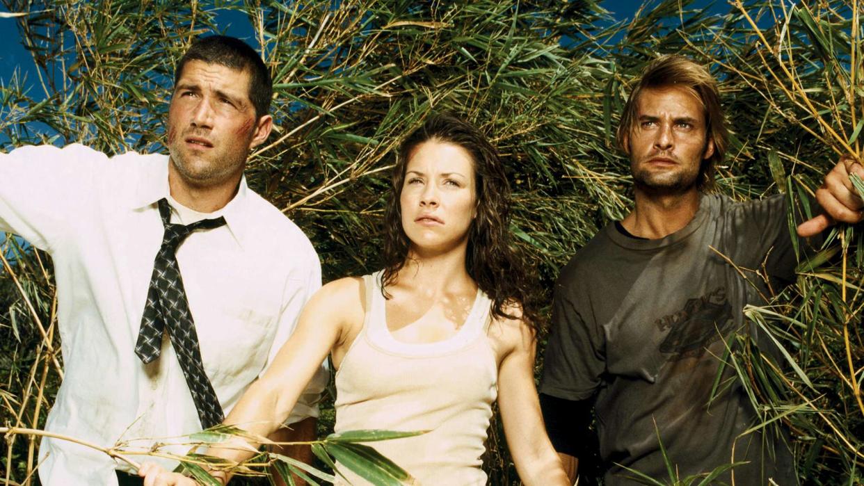  MATTHEW FOX as Jack, EVANGELINE LILLY as Kate, JOSH HOLLOWAY as Sawyer on Lost. 