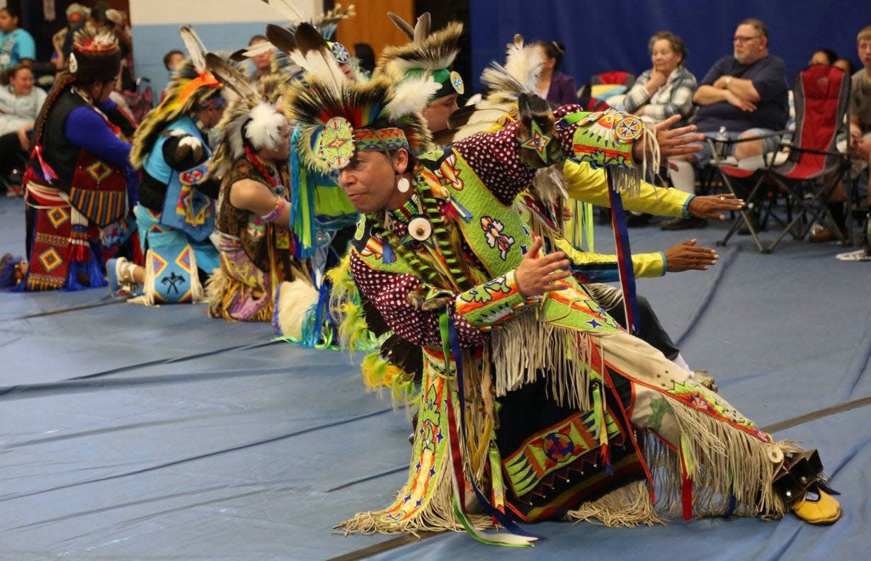 Marin Webster Denning dancing at the Sturgeon Feast Pow-Wow in Menominee in 2016.