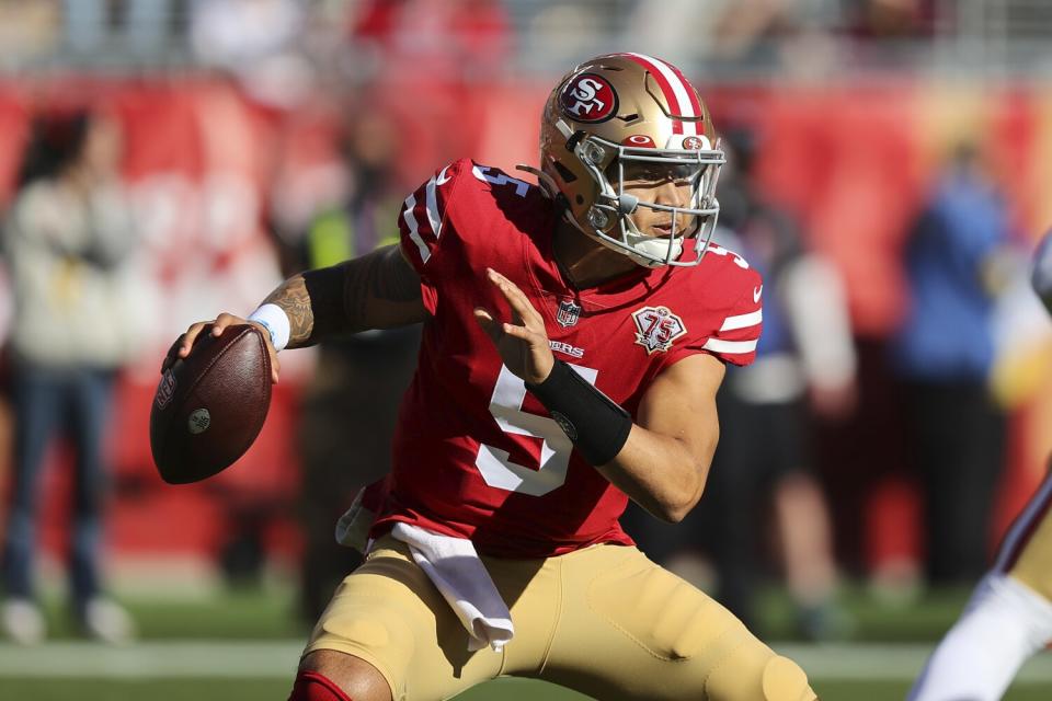 San Francisco 49ers quarterback Trey Lance during a game.