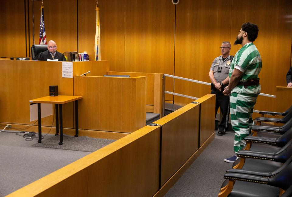 Dion Marsh, a Manchester man facing multiple charges including attempted murder and terrorism in a 2022 crime spree targeting Hasidic Jews in Lakewood, pleads guilty before Superior Court Judge Guy P. Ryan.   
Toms River, NJ
Wednesday, January 24, 2024