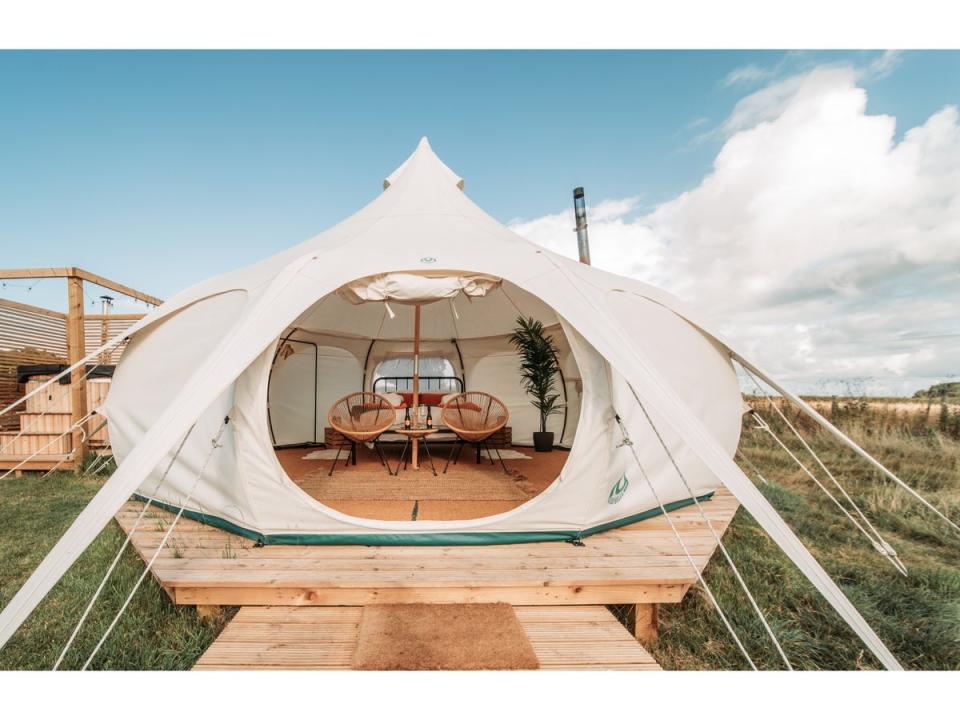 This adults-only glamping set has a deluxe hot tub option (Bamburgh Under Canvas)