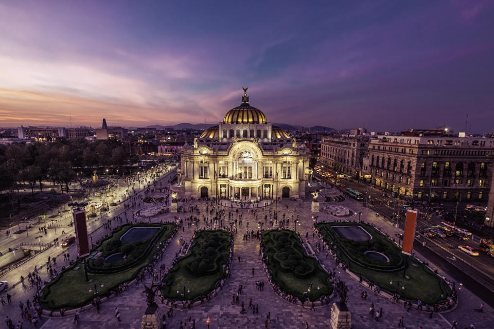 Downtown Mexico City at night.