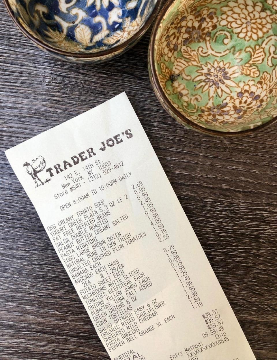 A Trader Joe's sales receipt.