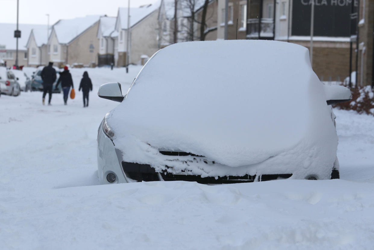 A car covered in snow in Larbert, near Falkirk, as storm Emma, rolling in from the Atlantic, looks poised to meet the Beast from the East's chilly Russia air - causing further widespread snowfall and bitter temperatures.