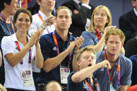Catherine, Duchess of Cambridge, Prince William, Duke of Cambridge and Prince Harry during Day 6 of the London 2012 Olympic Games at Velodrome on August 2, 2012 in London, England. (Photo by Pascal Le Segretain/Getty Images)