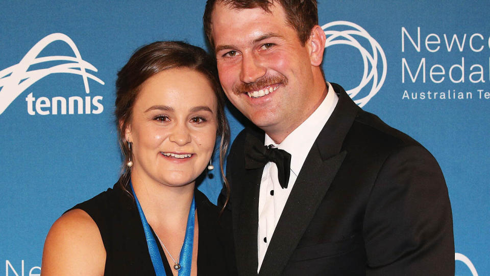 Ashleigh Barty and boyfriend Garry Kissick at the 2017 Newcombe Medal.  (Photo by Michael Dodge/Getty Images)