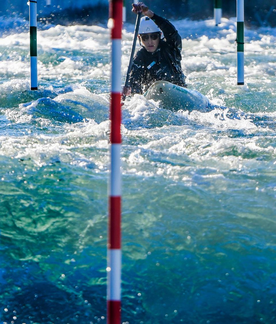 Luca Bohn trains as Montgomery Whitewater, in Montgomery, Ala., hosts olympic hopefuls in wintertime training on Tuesday January 2, 2024.