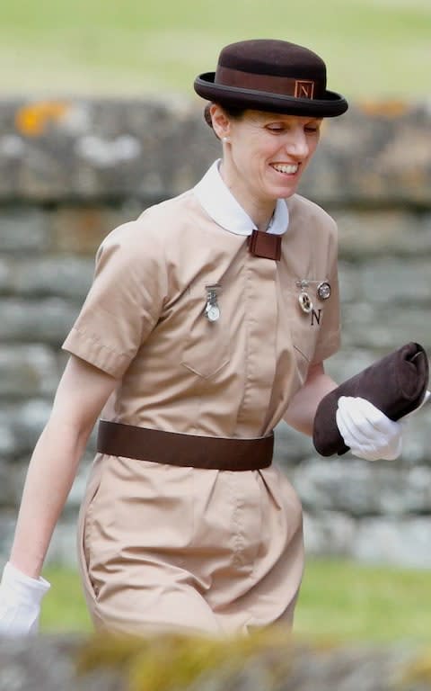 Maria Teresa Borrallo (nanny to Prince George of Cambridge and Princess Charlotte of Cambridge) attends the wedding of Pippa Middleton and James Matthews - Credit: Max Mumby /Getty