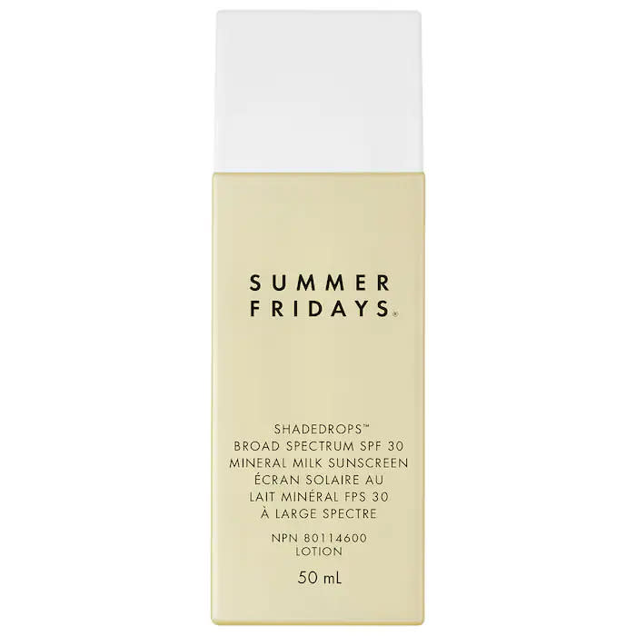 Summer Fridays ShadeDrops Broad Spectrum SPF 30 Mineral Milk Sunscreen. Image via Sephora.