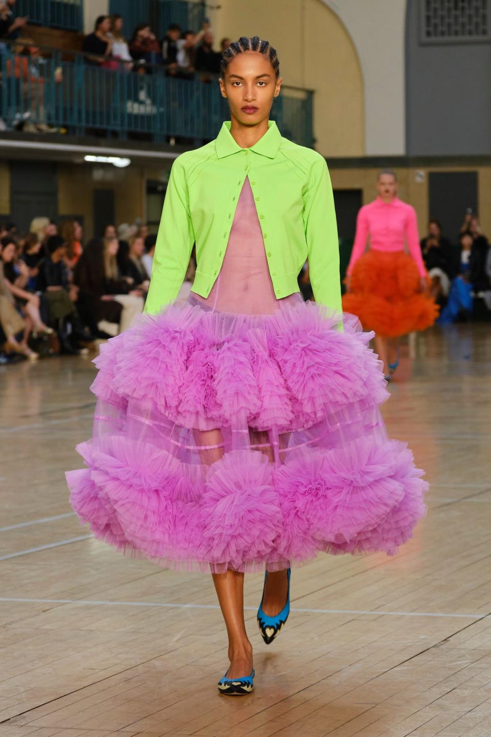 Dressed to frill: a typically colourful Goddard creation is modelled (Ben Broomfield @photobenphoto)