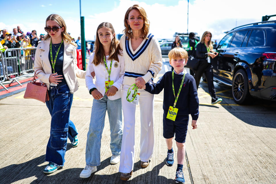 NORTHAMPTON, ENGLAND - JULY 7: Geri Horner arrives with her family in the paddock during the F1 Grand Prix of Great Britain at Silverstone Circuit on July 7, 2024 in Northampton, United Kingdom. (Photo by Kym Illman/Getty Images)