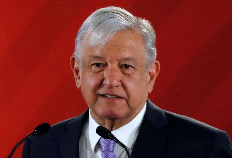 FILE PHOTO: Mexico's President Obrador speaks to the media during a a news conference at the National Palace in Mexico City