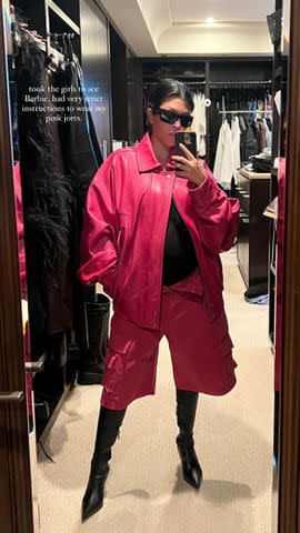 <p>Kourtney Kardashian/Instagram</p> Kourtney Kardashian wears pink to watch Barbie movie