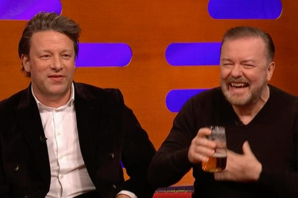 Jamie Oliver (left) and Ricky Gervais on ‘The Graham Norton Show’ (BBC)