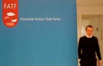 FILE PHOTO: The logo of the FATF (the Financial Action Task Force) is seen during a news conference after a plenary session at the OECD Headquarters in Paris