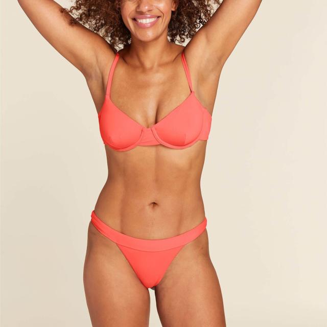Knot Front Bra Bikini With Brief OR Thong in Peach Crinkle / Adjustable  Rise 