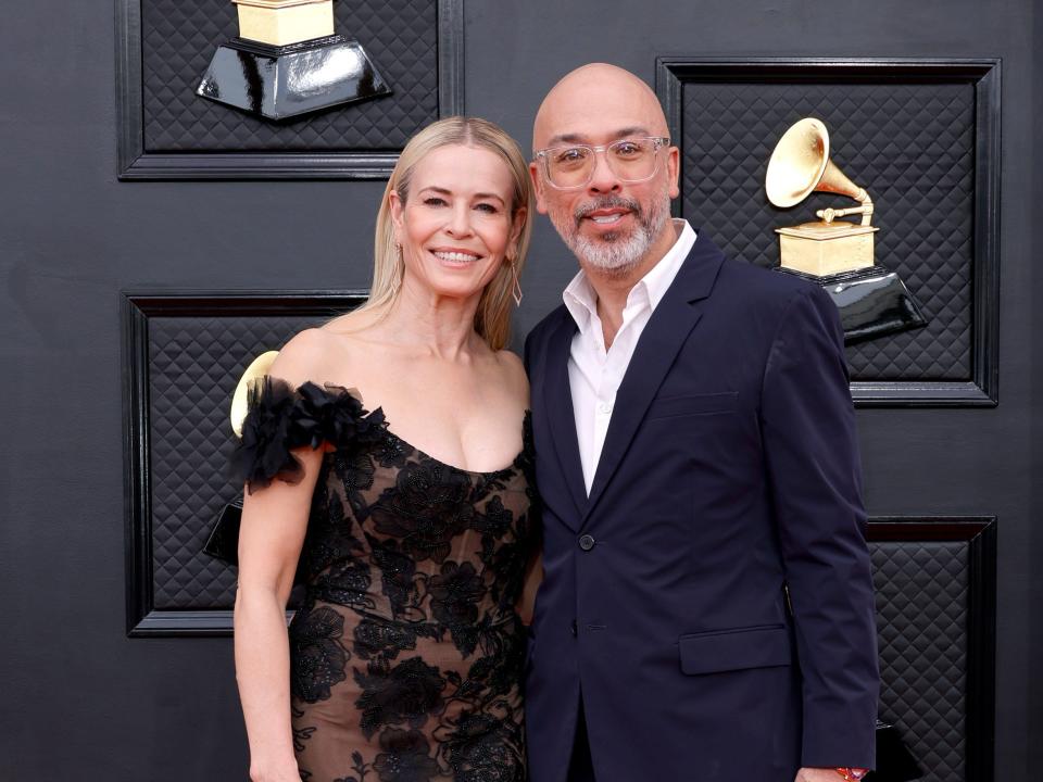 Chelsea Handler and Jo Koy at the 64th Annual GRAMMY Awards at MGM Grand Garden Arena in Las Vegas, Nevada.