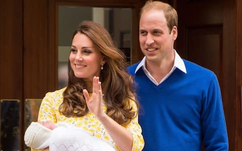 he Duke and Duchess of Cambridge outside the Lindo Wing of St Mary's Hospital in London, with Princess Charlotte - Credit: Dominic Lipinski/PA