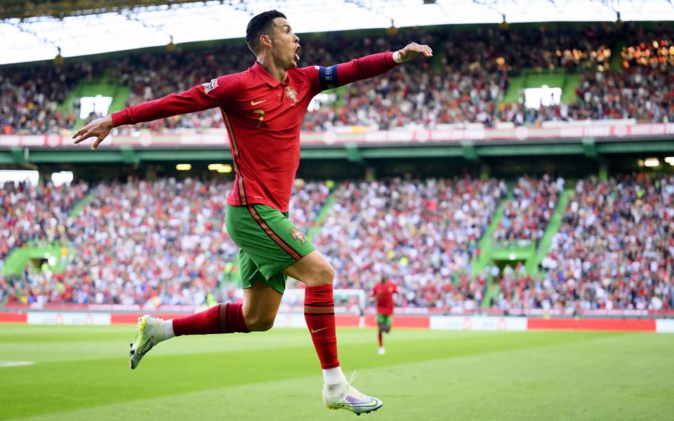  Portugal's Cristiano Ronaldo celebrates after scoring the 2-0 lead during the UEFA Nations League soccer match between Portugal and Switzerland in Lisbon, Portugal, 05 June 2022 - Shutterstock 