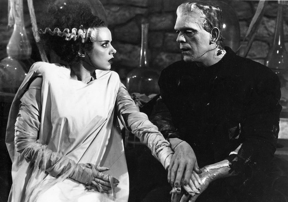 u0022The Bride of Frankensteinu0022 starred Elsa Lanchester as the Bride and Boris Karloff as Frankenstein's Monster.