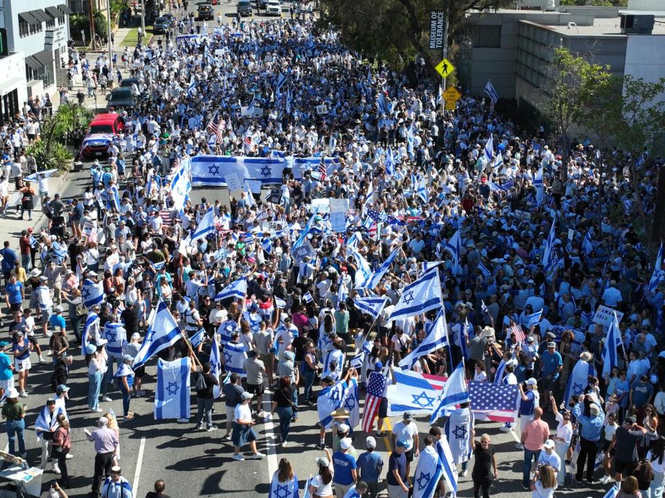 Thousands march to the Museum of Tolerance in Los Angeles on Oct. 15.