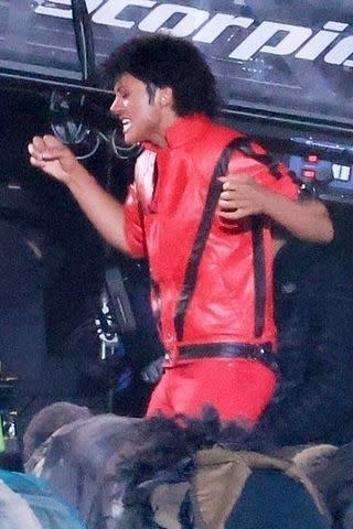 <p>BACKGRID</p> Jaafar Jackson as Michael Jackson in the 'Thriler' music video on the set of Michael Jackson biopic 'Michael'