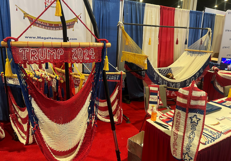 Maga Hammocks in the exhibit hall at CPAC (Gustaf Kilander / The Independent)