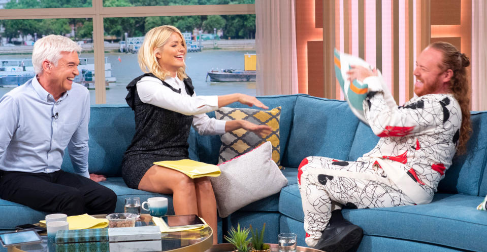 A visibly embarrassed Holly Willoughby on Wednesday’s This Morning. (REX/Shutterstock)