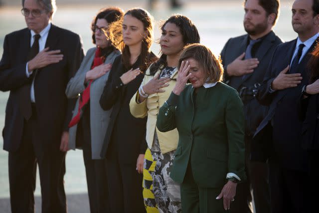 <p>AP Photo/D. Ross Cameron</p> Left to right: son-in-law Rick Mariano, daughter Katherine Feinstein, granddaughter Eileen Mariano, San Francisco Mayor London Breed, U.S. Rep. Nancy Pelosi