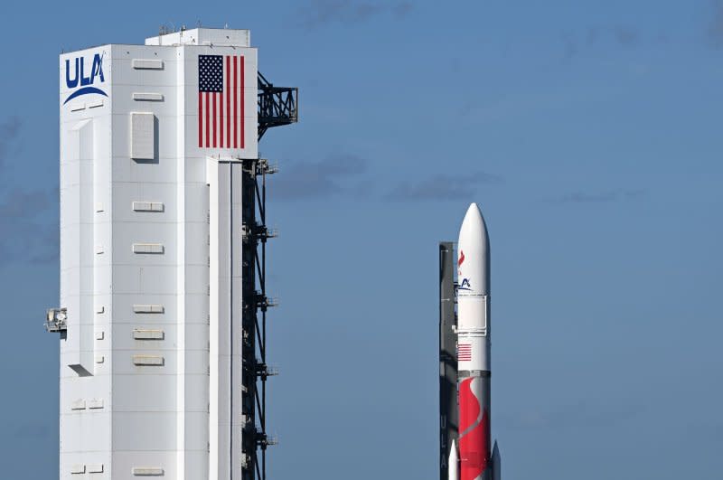 A United Launch Alliance Vulcan Rocket rolls out of the vertical integration facility to the launch pad.  Photo by Joe Marino/UPI