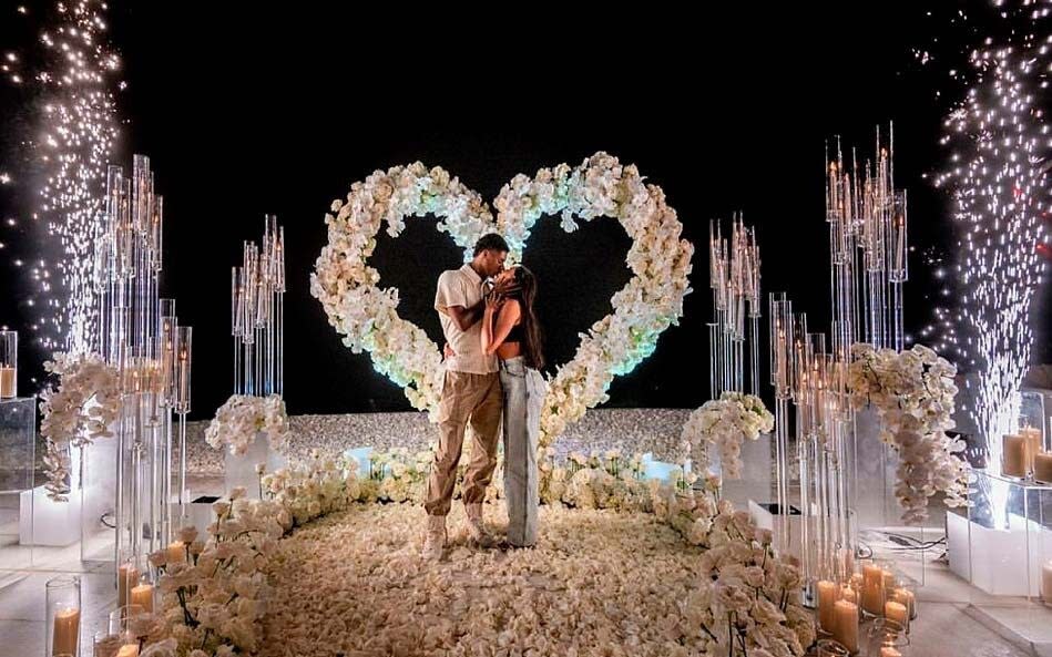 Marcus Rashford with his ex-girlfriend Lucia Loi when they announced their engagement in May 2022