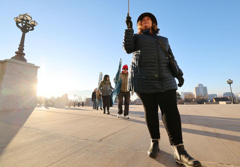 Nan Seymour and members of the Great Salt Lake vigil group walk the grounds of the Capitol in Salt Lake City on Tuesday, Jan. 30, 2024. The group walks around the grounds every morning as part of the vigil. | Jeffrey D. Allred, Deseret News