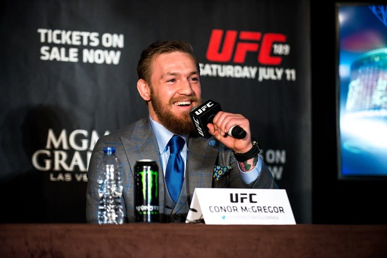<span class="caption">Conor McGregor is a poster boy for UFC.</span> <span class="attribution"><a class="link " href="https://commons.wikimedia.org/wiki/File:UFC_189_World_Tour_Aldo_vs._McGregor_London_2015_(18776759002).jpg" rel="nofollow noopener" target="_blank" data-ylk="slk:Andrius Petrucenia / Wikimedia Commons;elm:context_link;itc:0;sec:content-canvas">Andrius Petrucenia / Wikimedia Commons</a>, <a class="link " href="http://creativecommons.org/licenses/by-sa/4.0/" rel="nofollow noopener" target="_blank" data-ylk="slk:CC BY-SA;elm:context_link;itc:0;sec:content-canvas">CC BY-SA</a></span>