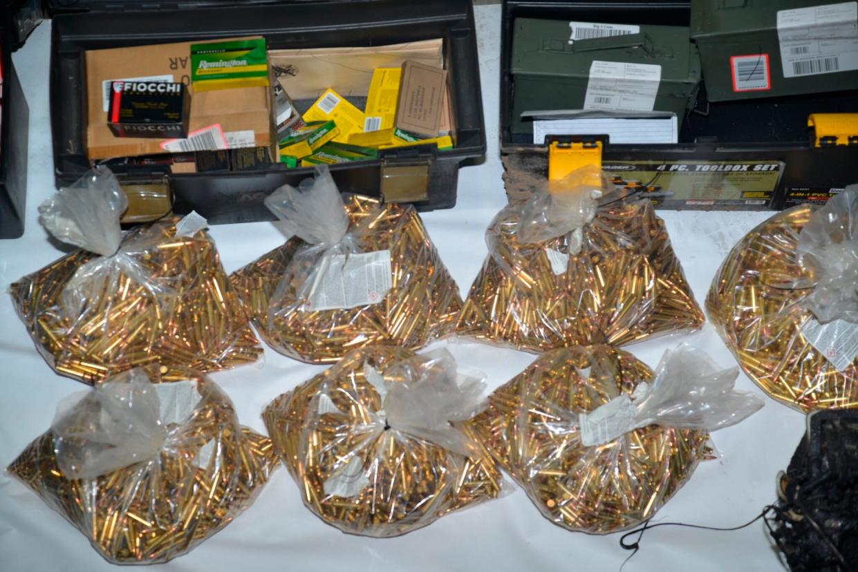 <p>This undated photo provided by the Santa Clara County Sheriff's Office shows approximately 22,000 thousand rounds of ammunitions found at the residence of Samuel Cassidy, the suspect in the Wednesday May 26, 2021 shooting at a San Jose rail station. </p> (AP)