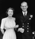 FILE - Britain's Princess Elizabeth appears with Lieut. Philip Mountbatten, in London on July 10, 1947. (AP Photo, File)